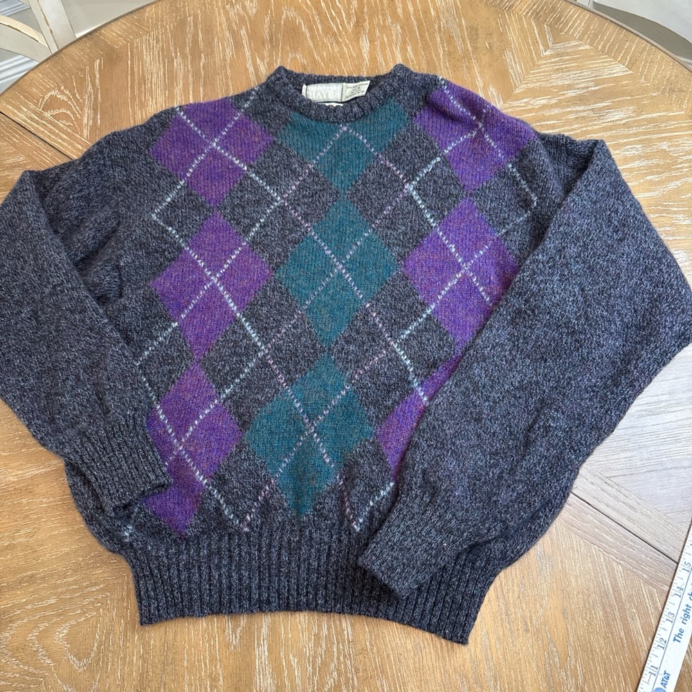 Vintage Christopher Hayes Argyle 100% Shetland Wool Sweater made in Ireland